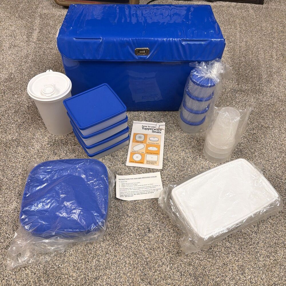 Vintage 1980's Tupperware Picnic Set Cooler Pack Blue Complete